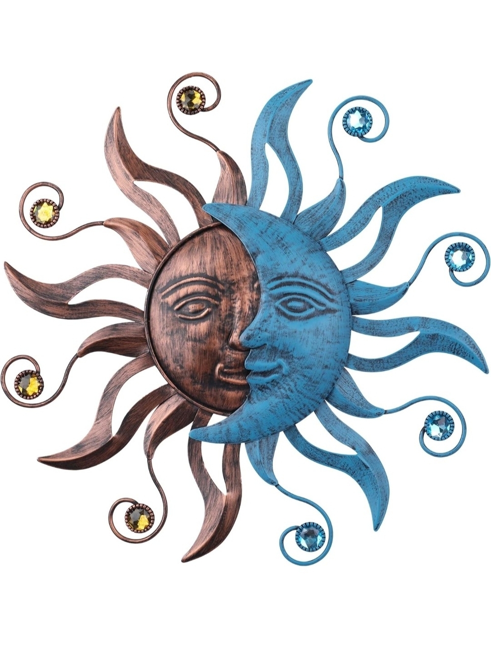 Sun and Moon Metal Wall Decor in Copper and Turquoise